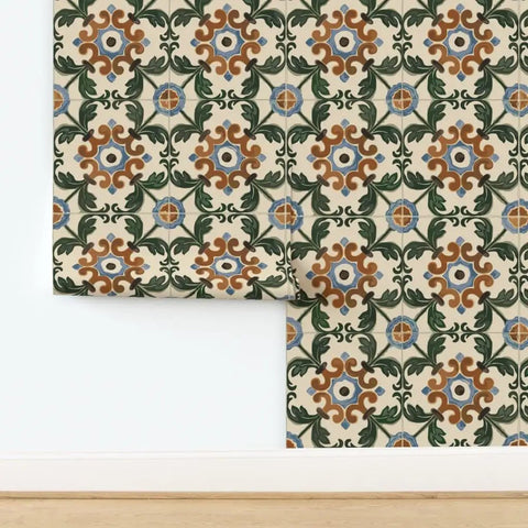 Straight Up Killer Distressed Tile Professional Wallpaper With a Matte Linen Texture for Kitchens and Bathrooms Durable PVC-Free Home Makeover Ready Paste to Paper Installation, showcasing intricate tile design.