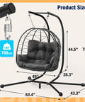 Heavy Duty 700 Lb Double Egg Chair With Stand For Indoor Or Outdoor Use Hanging Egg Chair With Armrests And Headrest UV Resistant Cushions