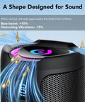 Portable Bluetooth Speaker With LED Light, Outdoor Waterproof Speaker for Travel, Sports and Parties, Bluetooth 5.4, IPX7 Waterproof showing top design and sound indicators.