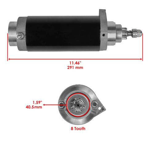 Outboard Starter For Mercury 150HP XR2 XR4 1978-1991 Marine Engines High-Performance Electric Starter dimensions and gear teeth shown