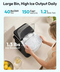 Grab And Go Countertop Nugget Ice Maker Churning Crisp Sonic Pellet Chips Up To Forty Pounds Daily, showing 1.3 lbs of ice in basket.