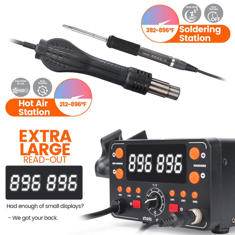 Two In One Hot Air Soldering And Rework Station With T12 Tip System For Electronics, Fast Heat Up In Seconds, Large Display