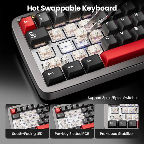 Built Like A Tank Wired 60 Percent Mechanical Gaming Keyboard With Cnc Aluminum Case Gasket Mount Hot Swappable Switches close-up of switches
