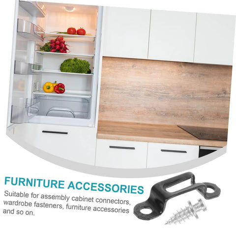 Invisible Furniture Connectors Set for Cabinets and Wardrobes, Hidden Fasteners with Manganese Steel Build displayed with kitchen cabinets.