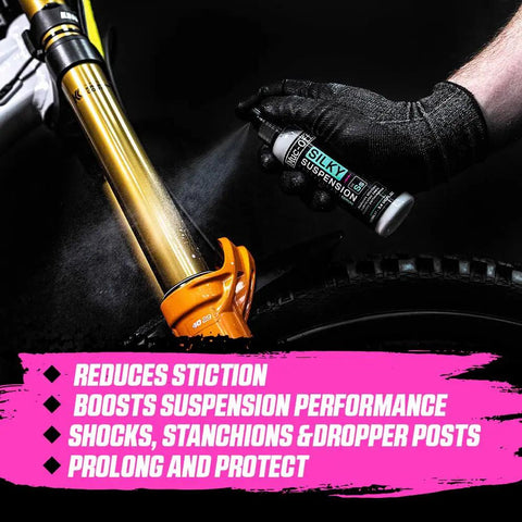 Silky Suspension Serum 100ml Protective Spray For Bike Shocks And Seals Reduces Stiction And Friction Repels Dirt Keeps Droppers Smooth