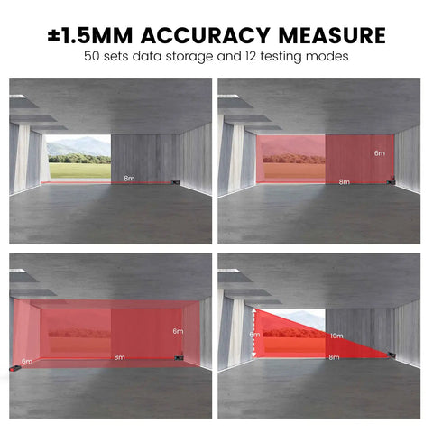 Three In One Stud Finder With 196 Feet Laser Measure And Wall Scanner showing laser measurement accuracy in room