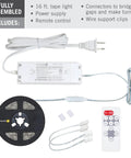 Ribbon Flex LED Tape Light Kit With Remote Dim To Warm 3000K To 1800K 16 Ft Cuttable Power Supply and Clips