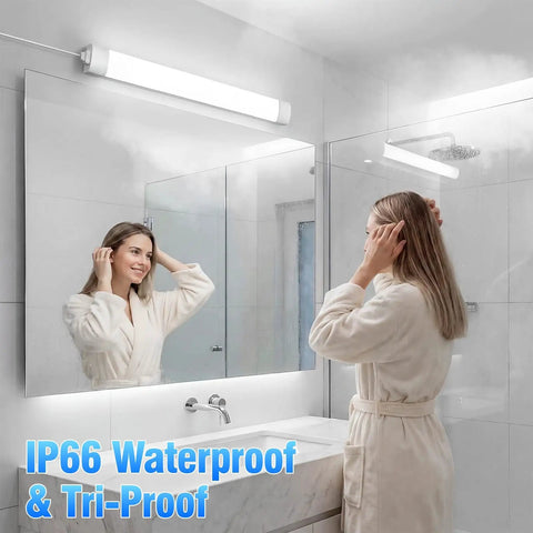 Bright LED Ceiling Light Fixture With Plug 5000K Triproof LED Tube Light 16W installed in bathroom overhead lighting