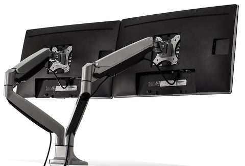 Prime Desktop Real Estate Upgrade Featuring Smooth Gas Spring Articulation Fits Up To 32 Inch Vesa 75 100 Displays back view with dual monitor arms.