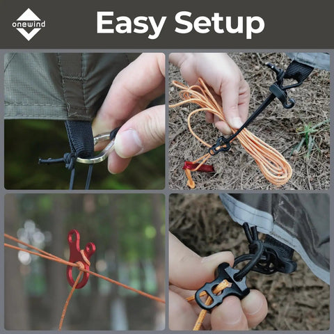 12 By 10 Ft Ultralight Camping Hammock Tarp Rainfly setup with ropes and clips for easy assembly, water-resistant 20D Silnylon Ripstop