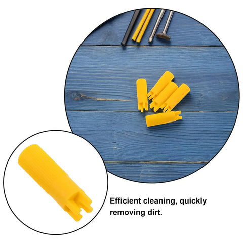 Close-up of yellow plastic zerk cleaner from Five Piece Grease Fitting Tool Set With Ergonomic Handle And Plastic Zerk Cleaner For Industrial Repairs