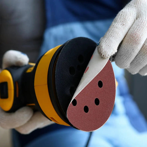 40 Sheets Sanding Discs Kit With 60 80 100 120 150 180 240 320 Grits For 5 Inch Orbital Sanders being applied to sander
