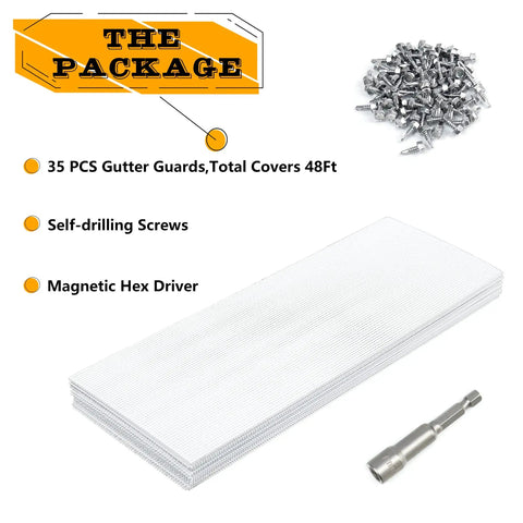 Gutter Guards Kit 48 Ft 35 Pack For 4-Inch, 5-Inch, And 6-Inch Gutters, Universal Stainless Steel Mesh Gutter Guard Covers With Screws, Easy Install, Weatherproof And Corrosion-Resistant Debris Barrier