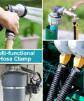 Multi-functional heavy duty stainless steel hose clamps 3 to 4 inches in various plumbing and automotive applications.