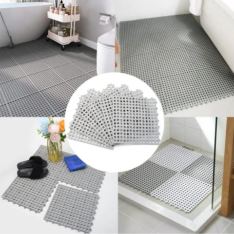 24 Pack Drainage Floor Mats With Interlocking Cushions, Non Slip PVC Mats for bathroom and patio, grey 30x30cm.