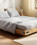 Heavy Duty Black Flat Metal Brackets For Wood Repair Set With Included Screws used on a modern bed frame.