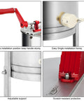 Close-up of 3 Frame Manual Honey Extractor for Beekeeping Pros with hand crank, adjustable stands, and anti-rust features