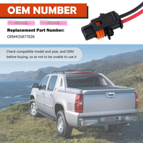 Alternator Pigtail Harness With Terminals 2 Pin Plug OEM 25877026 next to a GM truck on a road