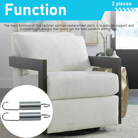 Top Shelf Recliner Springs Two Pack With Long Neck Hooks Provide Rock Solid Tension For Couch Cushions No Sweat Furniture Replacement And Pro Level Repair Gear, two metal springs next to a comfy recliner.