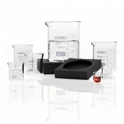 7 Piece Glass Beaker Set For Lab And Classroom With Printed Graduations 10Ml To 1000Ml Borosilicate Glass Griffin Low Form Beakers displayed