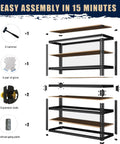 Assembly diagram for adjustable garage storage shelves heavy duty metal shelving unit 72 inches high, with tools and parts.