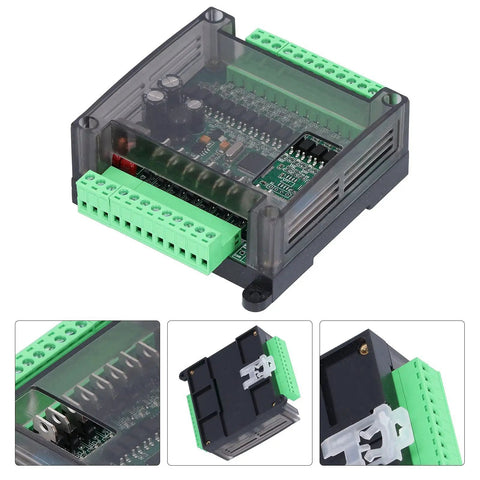 Front view of 12 Inputs 8 Outputs DC12V Programmable Logic Controller Module with 8000 Step Memory and Transistor Outputs for industrial automation