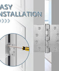 Six Pack Stainless Steel 4 Inch Door Hinges Set With Ball Bearing, Heavy Duty Square Corner Hinge For Exterior And Interior Doors, Satin Nickel Finish, Includes 48 Matching Screws; close-up installation