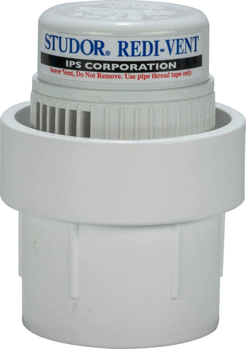 Redi-Vent Air Admittance Valve With PVC Adapter, White, Fits 1-1/2 To 2 Inch Pipes, Great For A Single Fixture Or Bank Of Drains Up To 20 DFUs