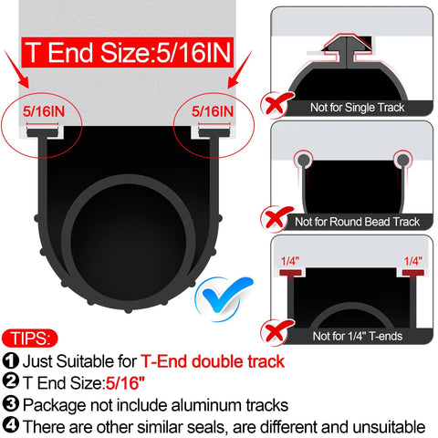 Diagram of Garage Door Bottom Seal Kit 10 Foot Weather Stripping For Double Track Black Rubber Replacement Strip details