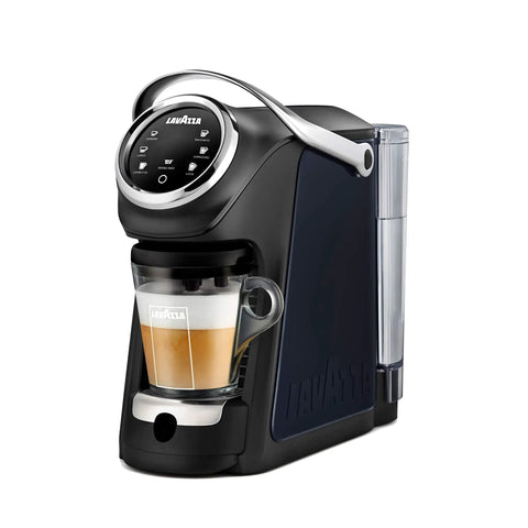 All In One Single Serve Espresso And Coffee Brewer With Built In Milk Frother Double Shot Function Adjustable Cup Height Easy To Use For Espresso Lungo Latte Cappuccino Macchiato And More, front view showing milk frother in action.
