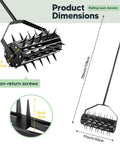 Beast Of A Heavy Duty Manual Lawn Aerator Roller With 17 Inch Push Spike Design showing dimensions and adjustable handle