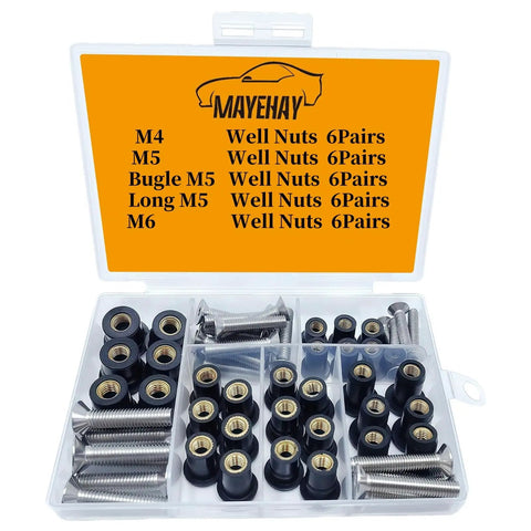 63 Piece M4 M5 M6 Rubber Well Nuts Kit With Premium Brass Insert Bushings And Weather Resistant Stainless Steel Screws in organization case.