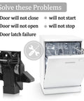 Dishwasher Door Latch Kit Replacement For Frigidaire Electrolux Kenmore Models FDBB4365FB2 FDBB4365F shown with open dishwasher