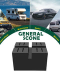 Set Of 4 Pinch Weld Blocks With Solid Rubber Lift Spacers for a variety of vehicles including off-road, motorhome, sedan, and minivan.