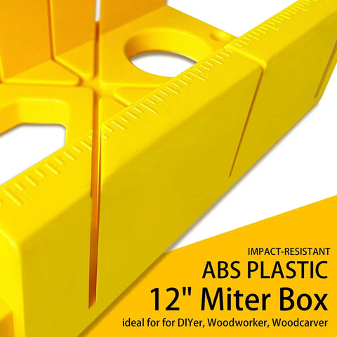 12 Inch Heavy Duty Mitre Box For Precise 45, 90, And 135 Degree Cuts, Impact-Resistant ABS Plastic DIY Woodworking Tool, Yellow