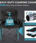 Oversized Camping Chair For Adults With Padded Seat And Back Big And Tall Folks Heavy Duty Portable Foldable Lawn Chair With Lumbar Support