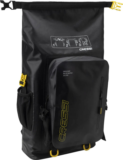 Venom Dry Backpack With Rolltop Closure 30L Waterproof Wet Gear Bag made from PVC tarpaulin, front 5L compartment with pockets