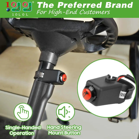 Universal 12 Volt Golf Cart Horn Kit with hand steering mount button and wiring harness for Yamaha Club Car EZGO ATVs UTVs