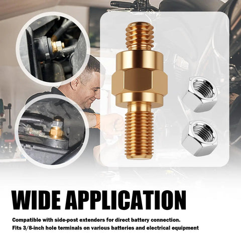 Knock Out Corrosion Quickly With These Heavy Duty Side Post To Top Battery Terminal Adapters feature a brass connector and nuts for battery swaps.