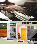 Various applications of Heavy Duty 6 Inch Black Stainless Steel 304 Continuous Piano Hinges Set Of 6 showing piano, doors, and box.