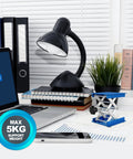 Blue aluminum mini lab jack stands, 2-pack, with scissor lift and 4x4 in platform on desk