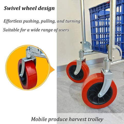 Heavy Duty Foldable Garden Harvest Cart With Guardrails, 440 Pound Capacity, Waterproof Galvanized Iron Frame, Rugged Garden Utility Cart For Farms, Orchards, And Backyard Chores with swivel wheels
