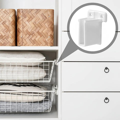 Straight Up Heavy Duty White Plastic Wire End Shelf Brackets Wall Mount Closet Storage Organizers Built Tough Long Lasting Shelving Support Hardware Set showcasing a white bracket holding wire shelf.