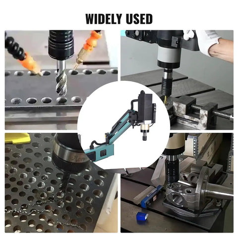 Doppy 1200W Servo Electric Tapping Machine M6 To M30 With 9 Piece Collet Set used for thread cutting in industrial applications.