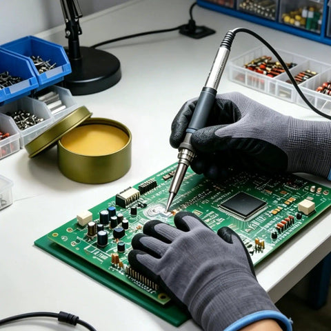 Technician using Easy Apply Solder Paste Rosin Flux 100g Lead Free PCB Solder Paste With Enhanced Bonding Strength on a circuit board