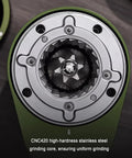 CNC420 high-hardness stainless steel grinding core in full sized electric bean grinder for uniform coffee grinds.