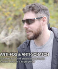 Man wearing Outdoor Safety Sunglasses For Work And Play With Smoke Lenses, UV 99.9 Percent Protection, Anti Fog And Anti Scratch.