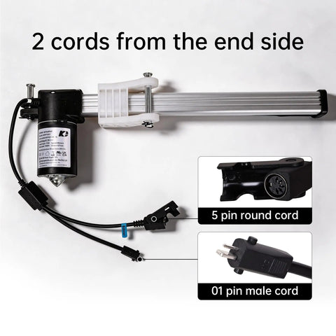 Beefy KDPT007 470 Linear Actuator with round 5 pin and flat 01 pin connectors, 327mm stroke for recliners and bed frames, side view