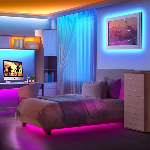 Two Rolls 130 Ft LED Strip Lights For Bedroom Color Changing Lights With Music Sync App Control And Remote used as bedroom décor