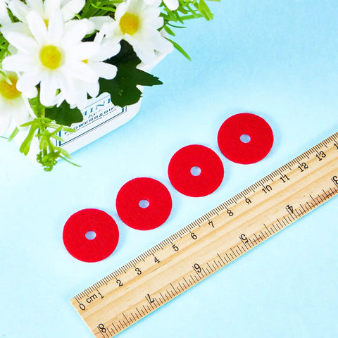 Red Spool Pin Felt Pads For Sewing Machines, 100 Pieces Replacement Felts For Spool Pins, Thread Spool Pin Adapter, Treadle Machine Parts, Ideal For DIY Sewing Arts Crafts And Projects, 4 red felt pads with ruler